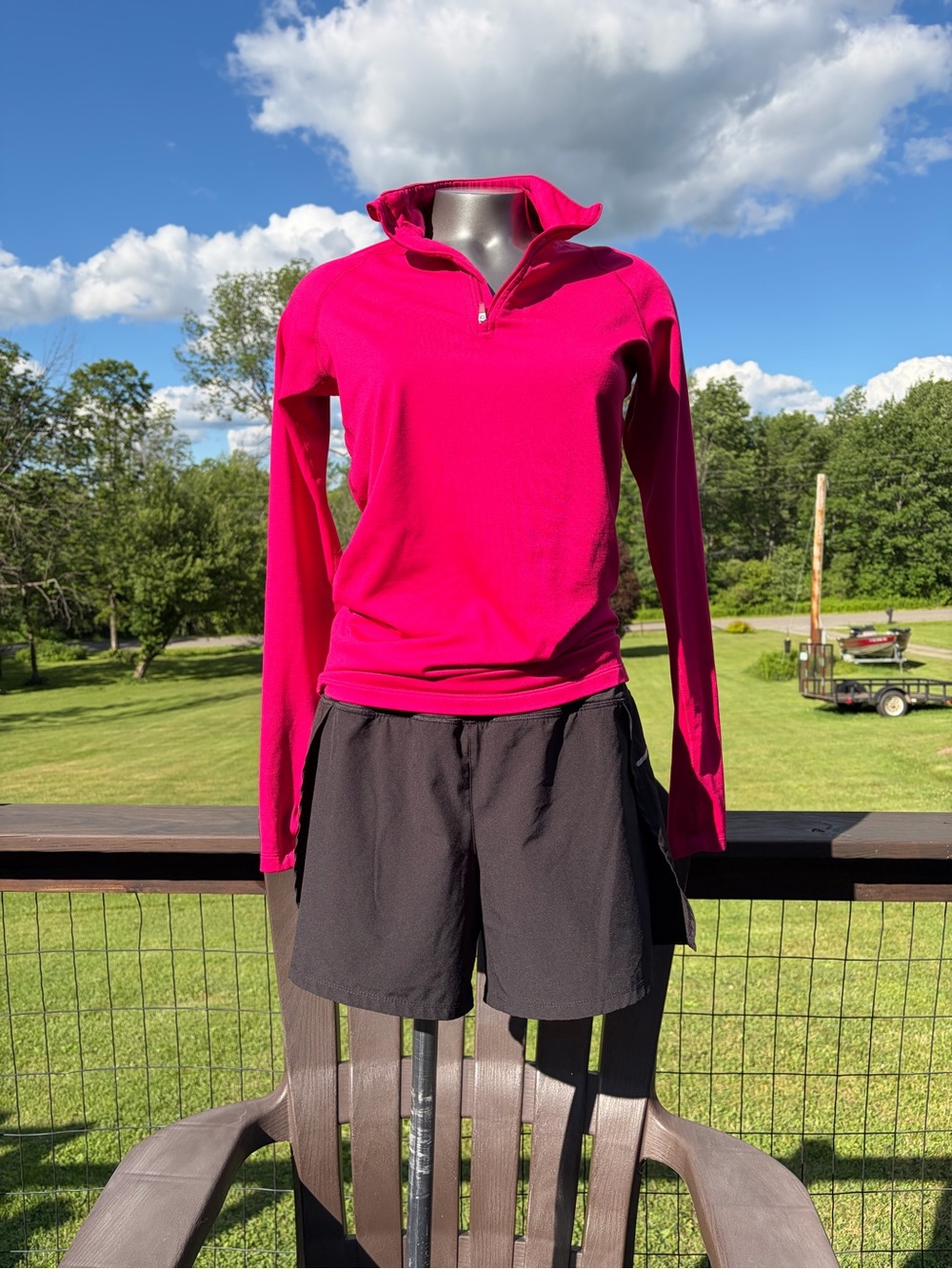 Nike Hot Pink Quarter-Zip Top with Black Athletic Shorts